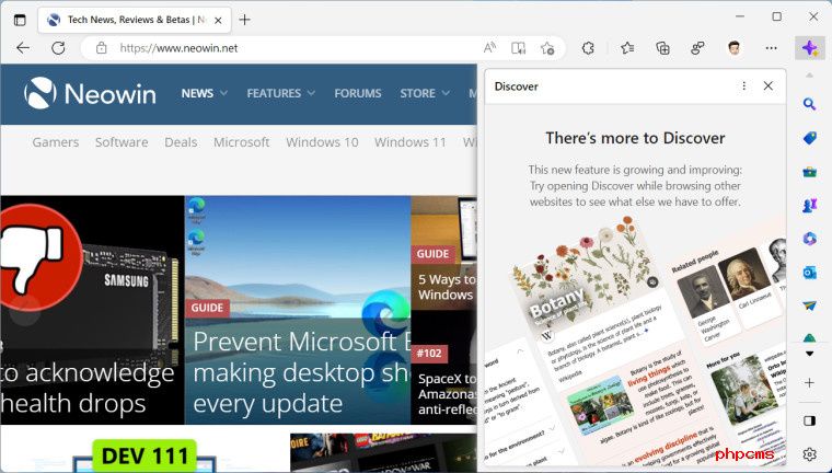 The Discover pane in Microsoft Edge